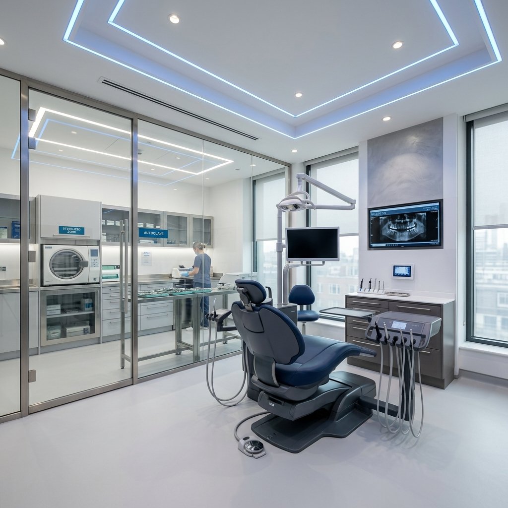 Dr. Miraj Aziz modern dental chair unit and sterilised clinic room in Silchar